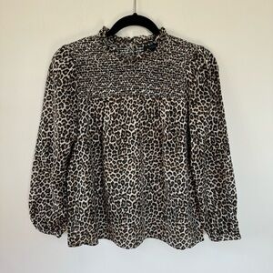 J Crew Leopard Print Ruffle Collar Peasant Blouse Size S